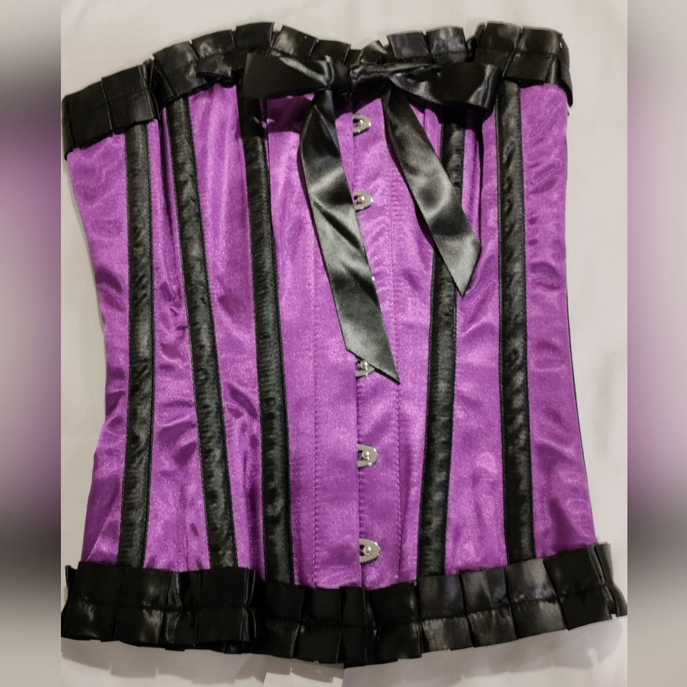 NWT, Size 22 Corsetdeal Purple & Black Satin Steel boned Over bust Corset